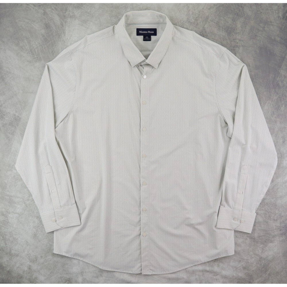 Mizzen+Main Dress Shirt Mens XXL White Blue Orange Geometric 1WS-1569